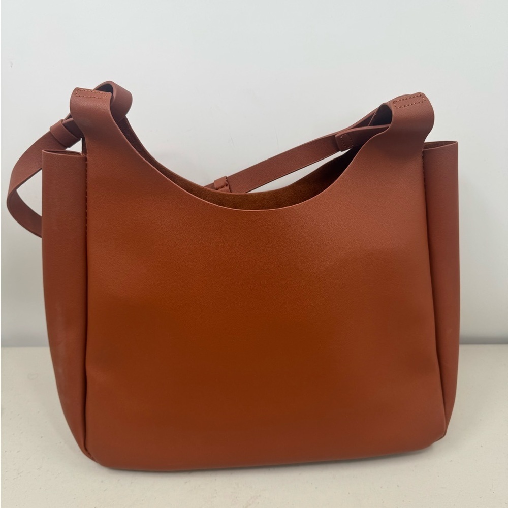Neiman Marcus Brown Leather Shoulder Bag Minimalist Tote Quiet Luxury Purse